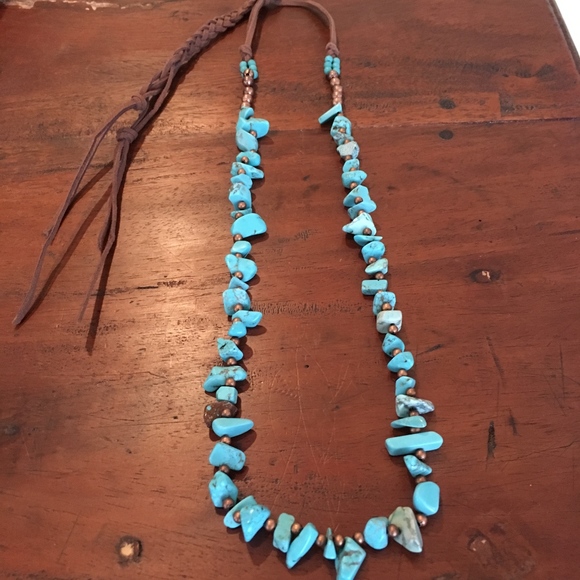 pierce hill handmade Jewelry - 28" Turquoise & Copper bead with Suede Necklace